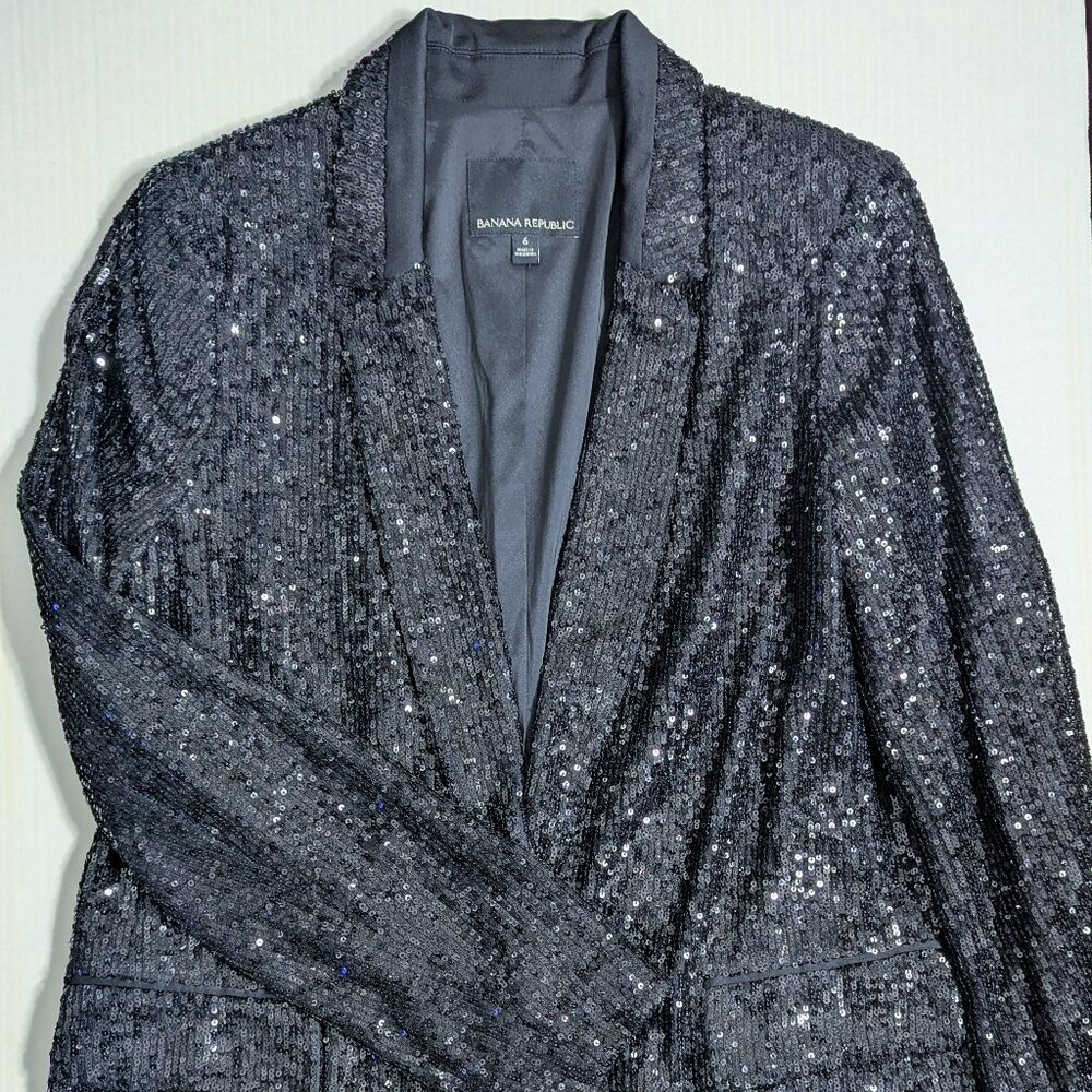 NWOT Banana Republic Soft Sequin Blazer Jacket, Black, Size 6 - Picture 9 of 15